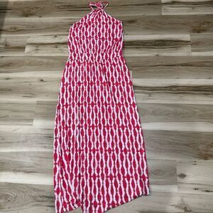 Tart Pink White Tie Dye Elastic Halter Maxi Dress Women’s Large